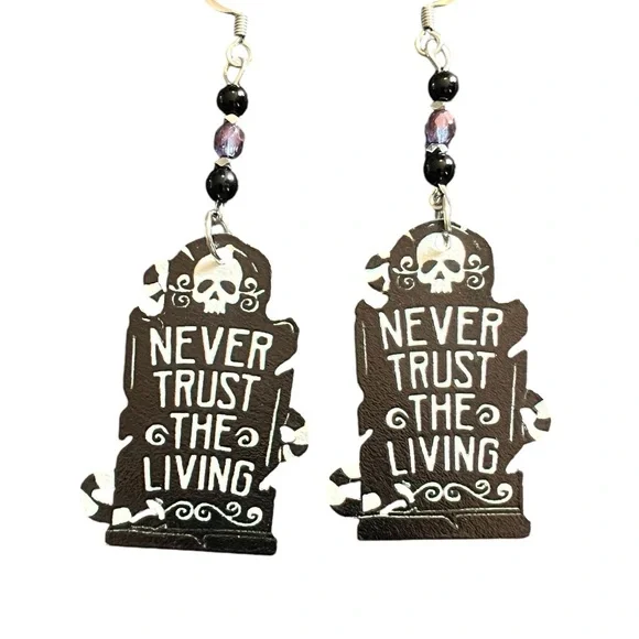 Hand crafted Never Trust The Living earrings - Picture 3 of 5